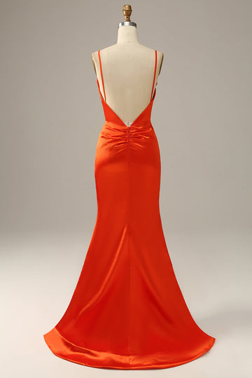 Correas de Espagueti Naranja Sirena Vestido de Fiesta